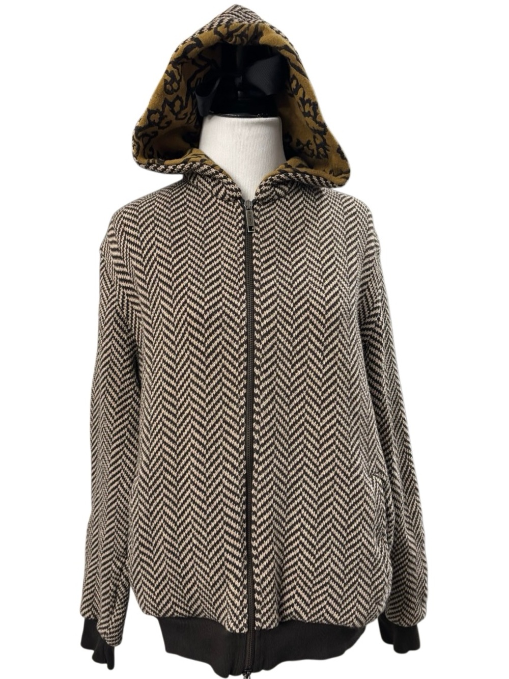 ETRO Milano Italy Wool Silk Herringbone Hooded Jacket Floral Lined M